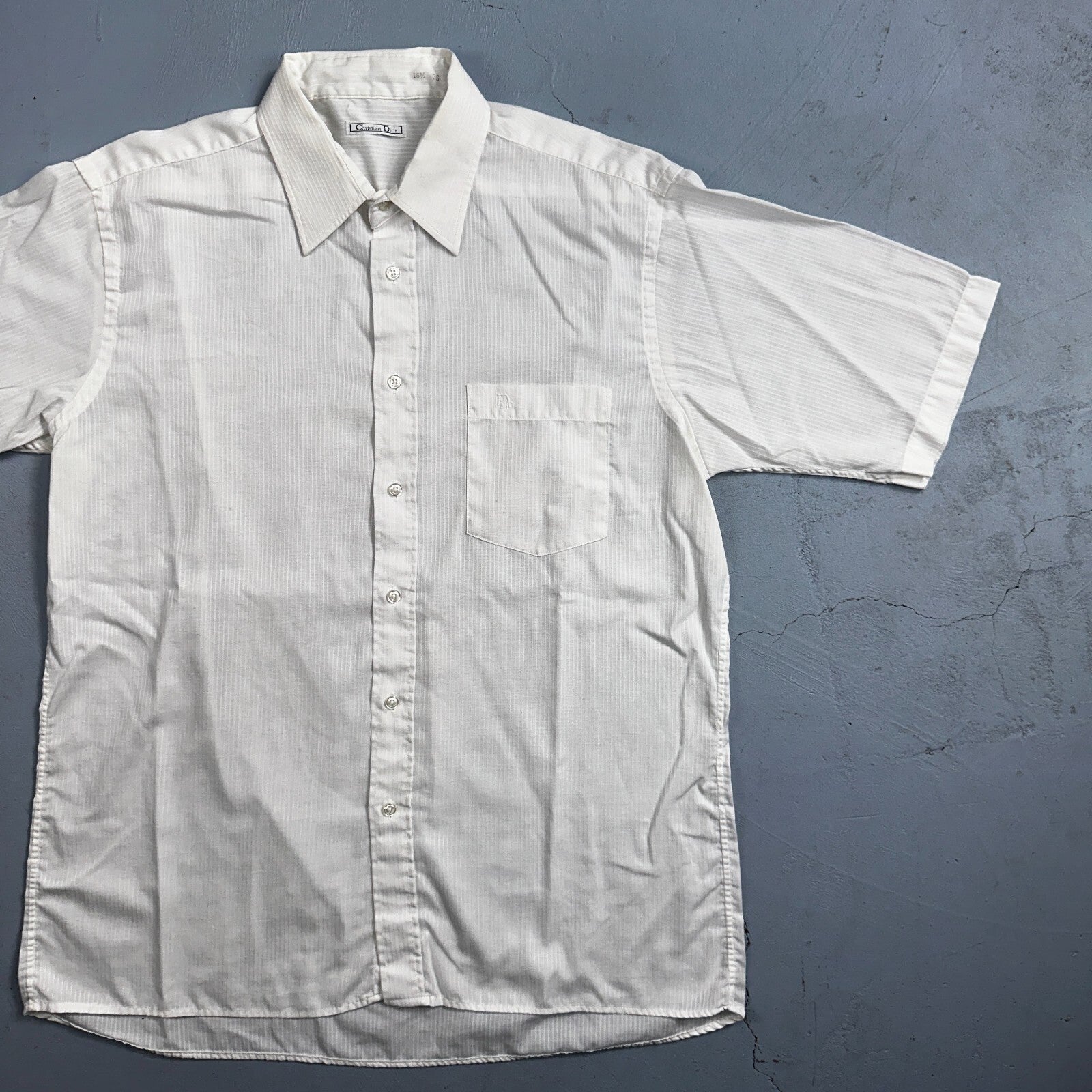 Christian Dior VTG Button Shirt Short Sleeve Men’s 16.5 Ivory Basic 80s 1980s