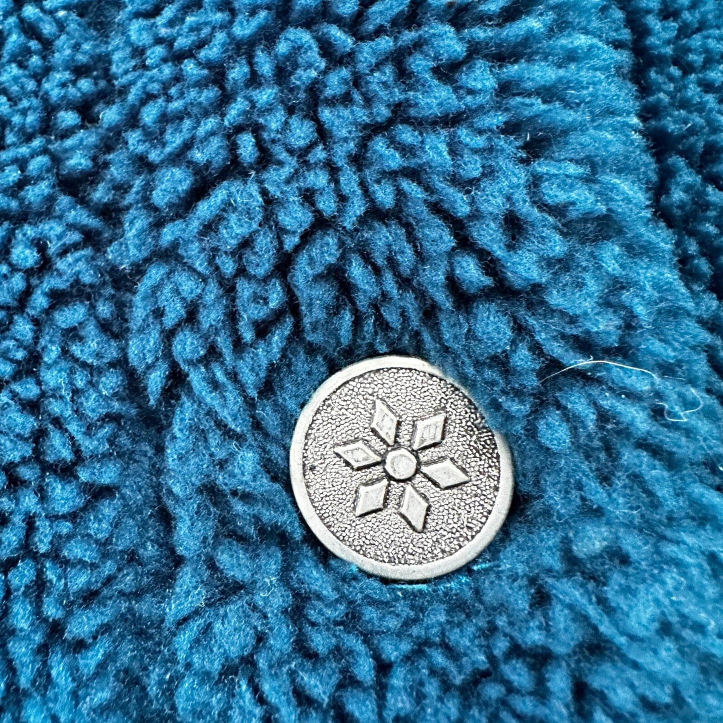 Vintage LL Bean Made In USA Womens Button Up Fuzzy Fleece Blue Jacket Med