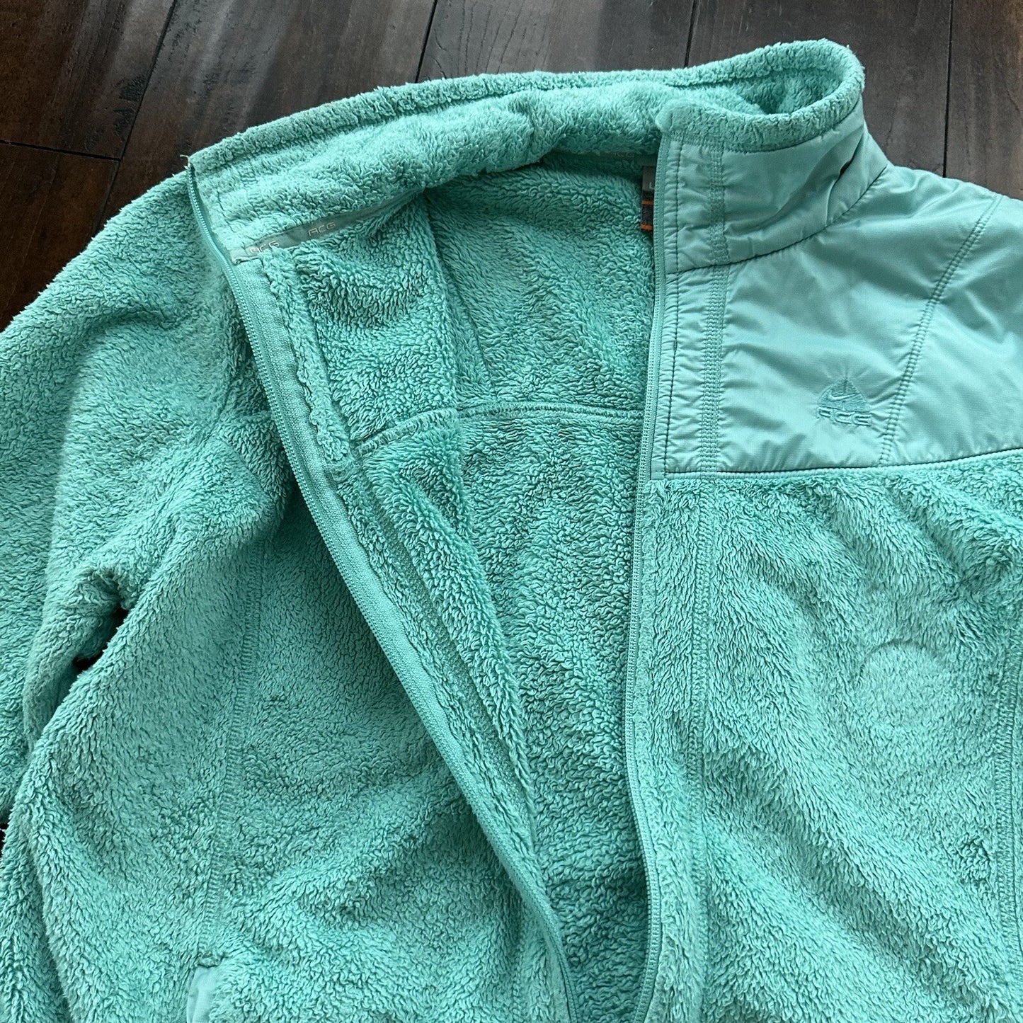Vtg Nike ACG Womens Soft Fleece Turquoise Teal Blue Full Zip Jacket Y2K Warm