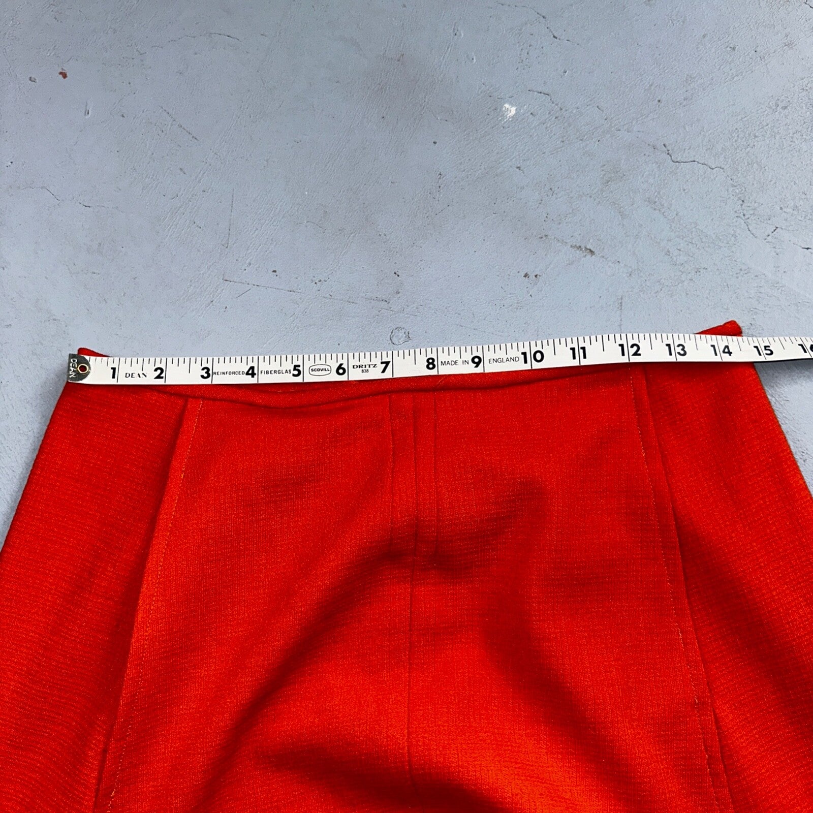 Orange Red Original Vintage Poly Pleated Skirt Rockabilly 1960s 70s 60s Simple