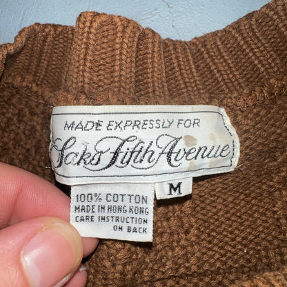 Vintage Saks Fifth Avenue Sweater 100% Cotton Mens M Brown Pullover Mock Neck