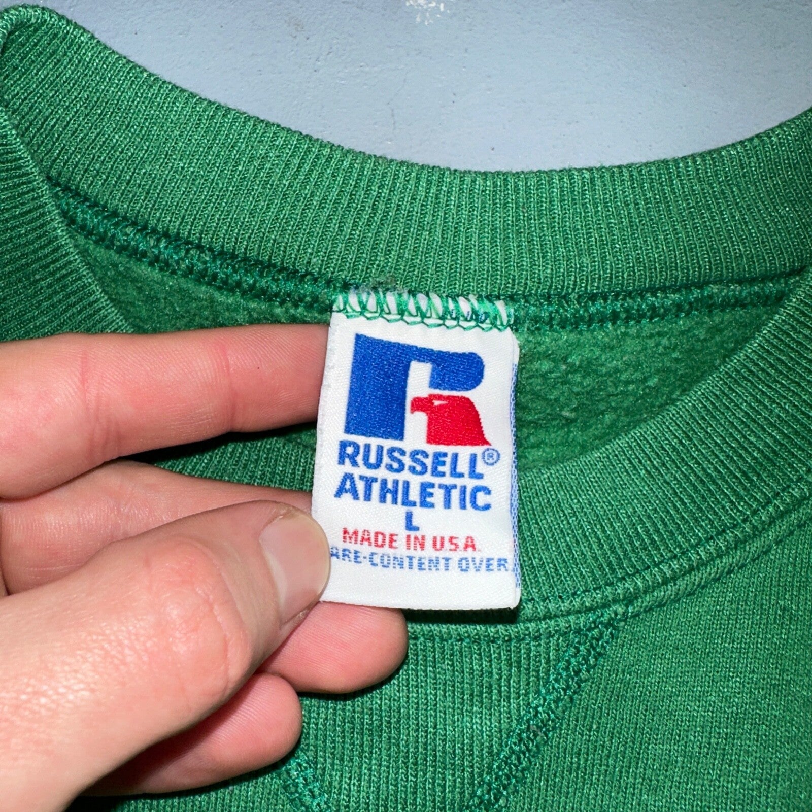 Russell Athletic Sweatshirt L Alpha Gam VTG Crewneck Green 90s USA College Uni