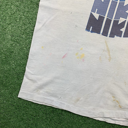 Nike Vintage T Shirt Mens L Quad Block Print Thrashed 70s Original Distressed
