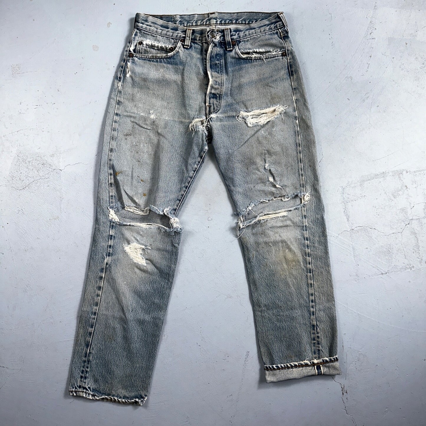 Levis 501 Vintage 80s Redline Selvedge USA XX Jeans Thrashed 33x33 Act 31x30