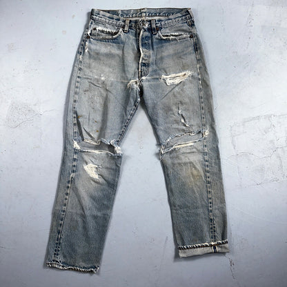 Levis 501 Vintage 80s Redline Selvedge USA XX Jeans Thrashed 33x33 Act 31x30