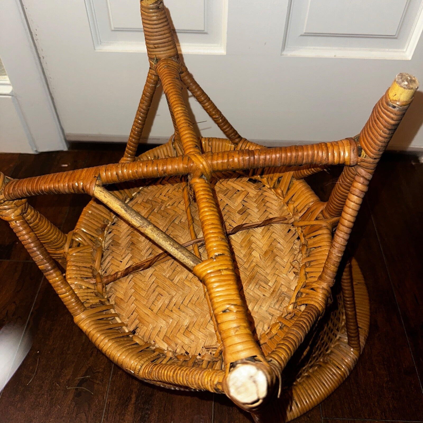 VTG 70s Cane Rattan Wicker Ceylon Natural Cane Seat Kids Chair 1970s Cat Cute