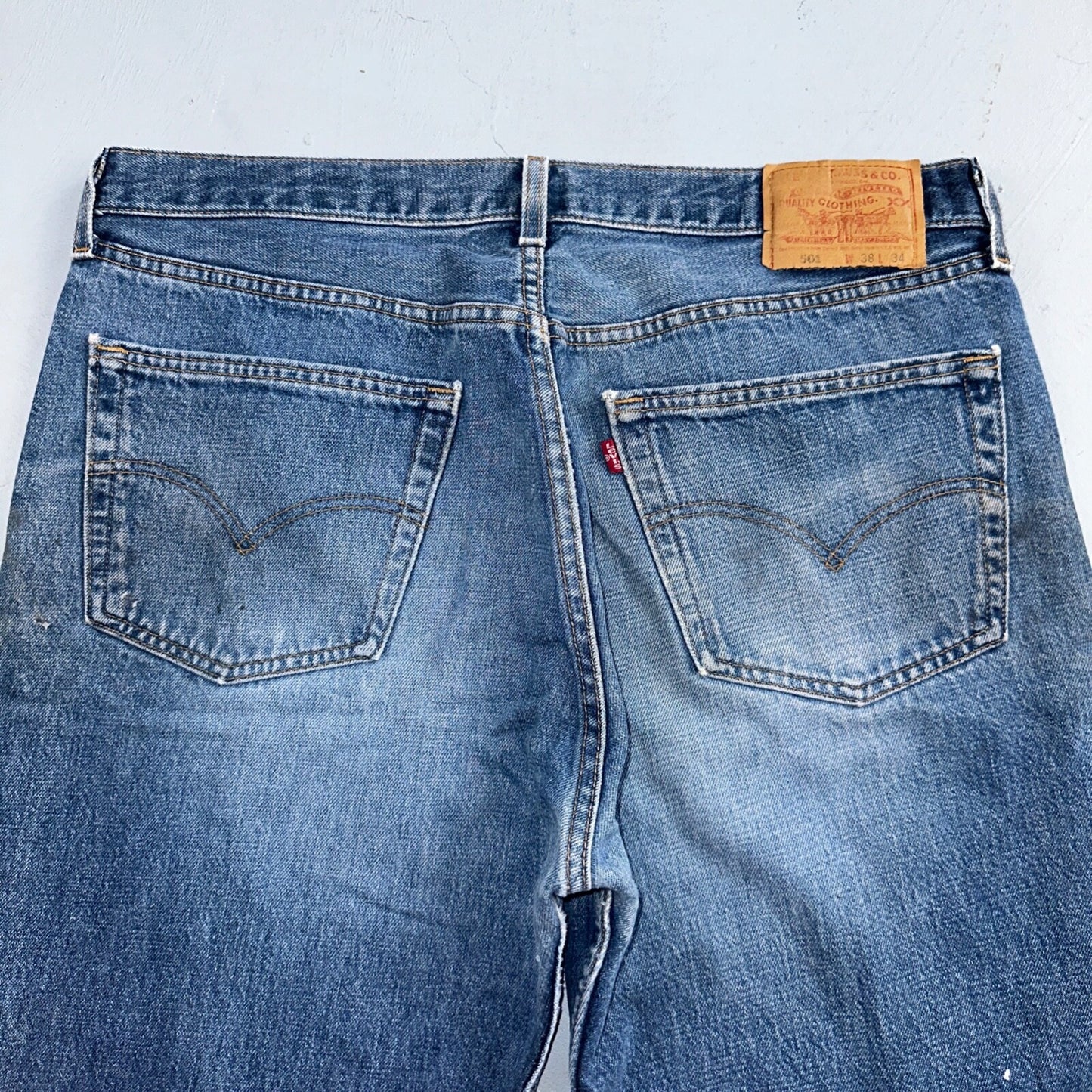 Levis 501 Vintage 90s USA XX Straight Leg Jeans Blue Light Wash 38x34 Act 36x32