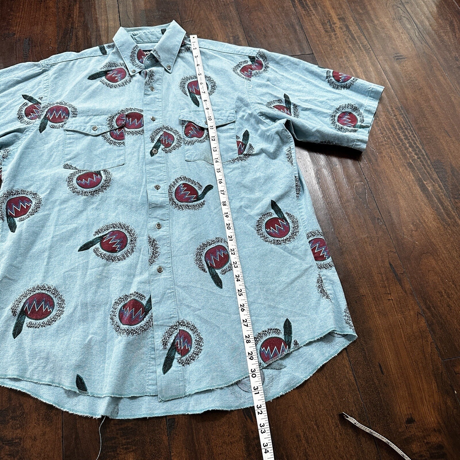 Wrangler VTG Aztec All Over Print Cowboy Cut Button Up Shirt Mens 16.5 USA