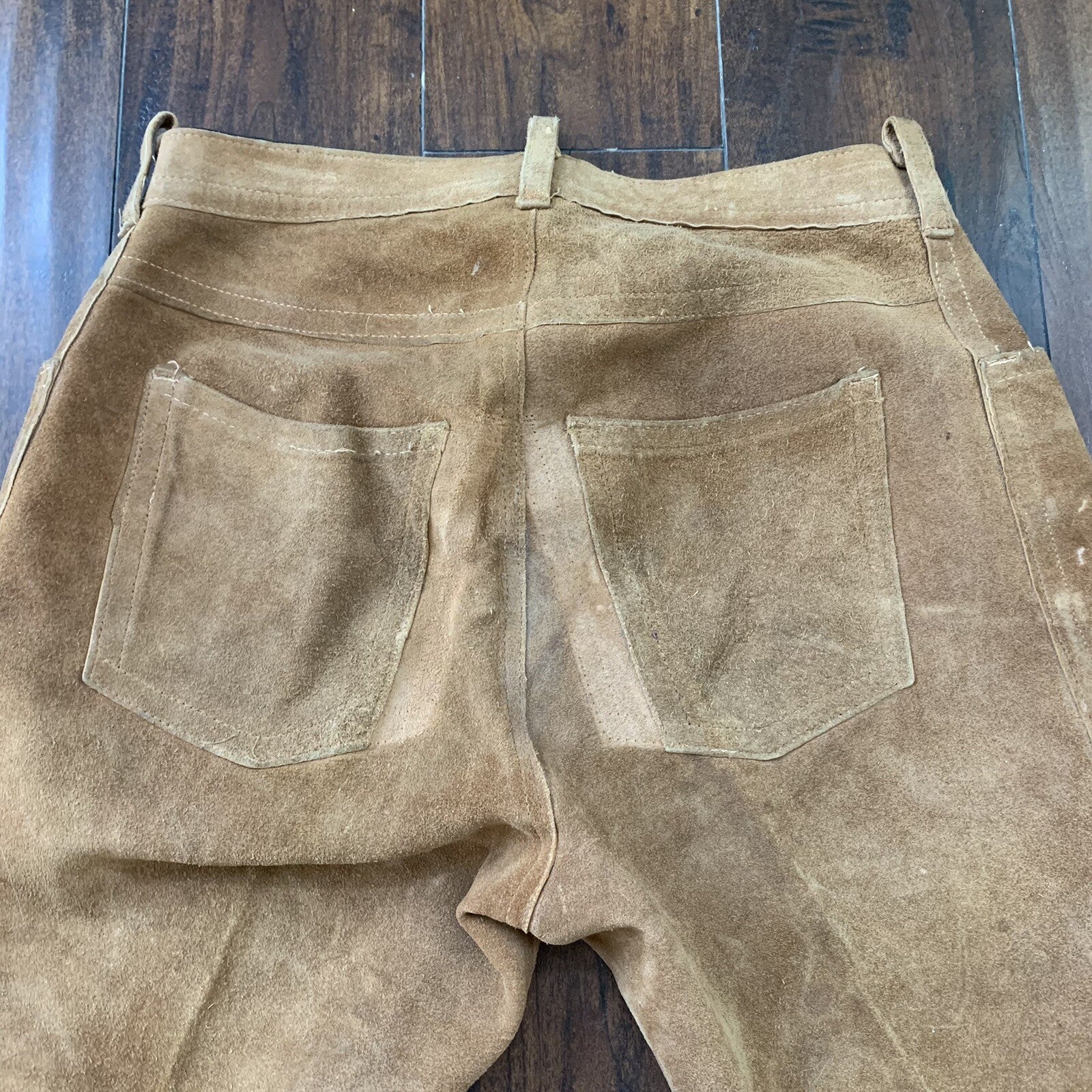 Vintage 1970s Tan Leather Suede Pants 30x31 70s California Cowboy Bell Bottoms