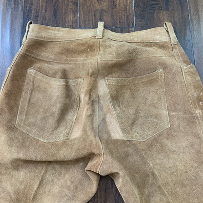 Vintage 1970s Tan Leather Suede Pants 30x31 70s California Cowboy Bell Bottoms