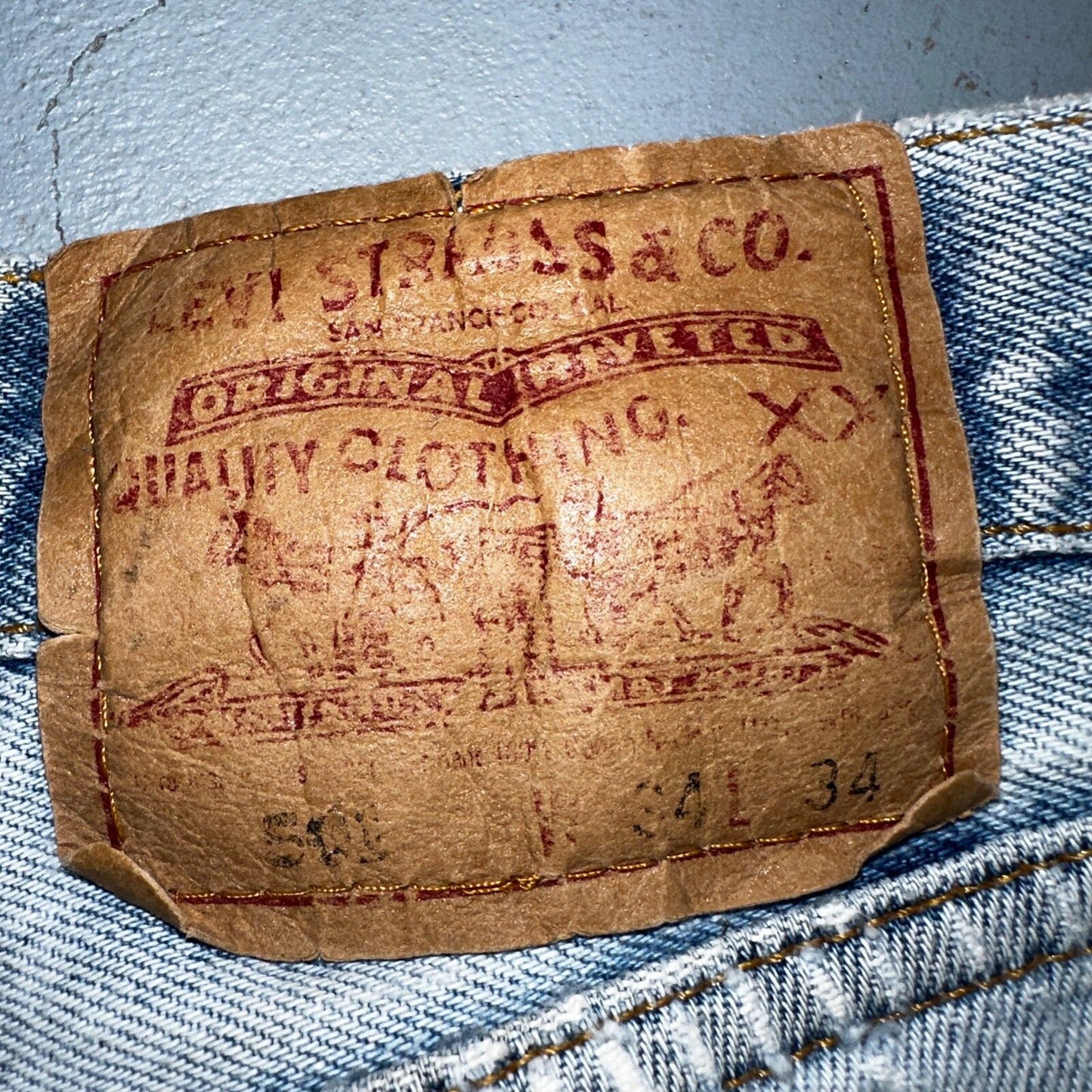 Levis 501 Vintage 90s USA XX Straight Leg Jeans Blue Light Wash 34x34 Act 31x33