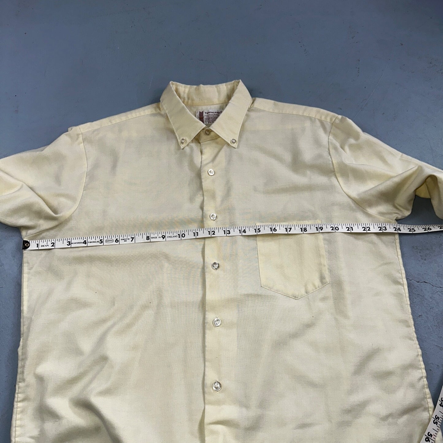 Vintage Penneys Towncraft Shirt Men 16 Penn Prest Yellow White Stripe 60s 1960s