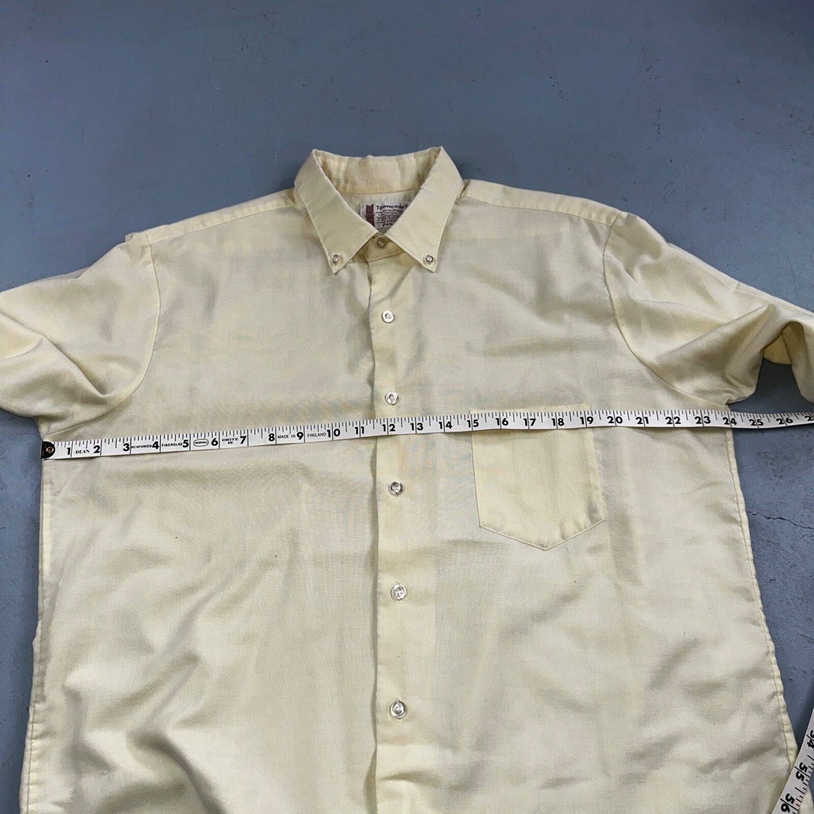 Vintage Penneys Towncraft Shirt Men 16 Penn Prest Yellow White Stripe 60s 1960s