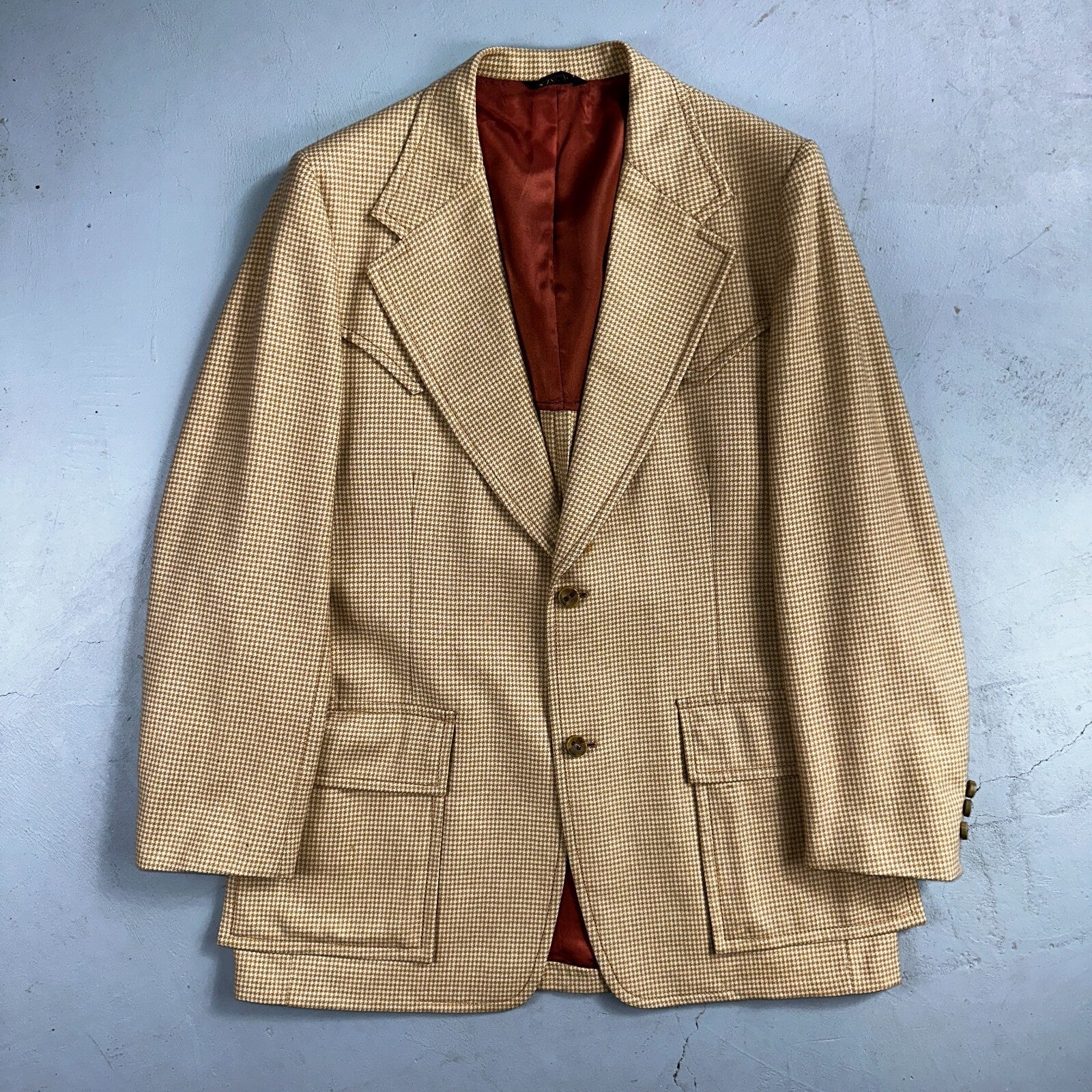 VTG Mens 3 PC Suit 40 Jacket Coat Pants Brown Rockabilly 70s 1970s Complete Fit