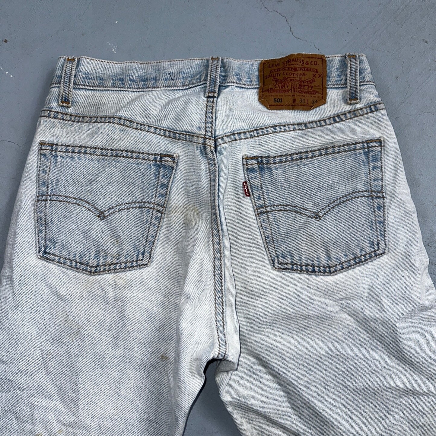 Levis 501 Vintage 90s USA XX Straight Leg Jeans Blue Light Wash 30x34 Act 28x29