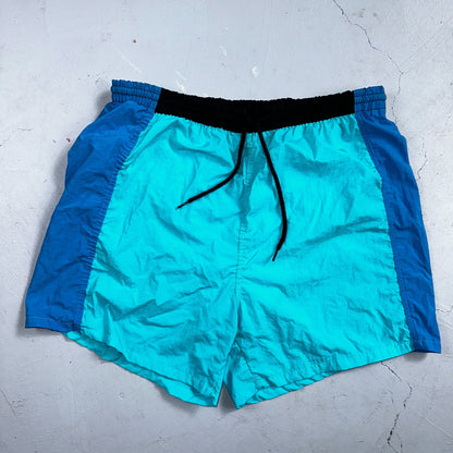 Express Short Surf Swim Trunks Mens L Board Pockets Swimwear Blue Vintage 80s