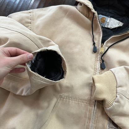 VTG 90s Carhartt Hooded Quilted Lined Tan Duck Canvas Jacket JQ295 2XL