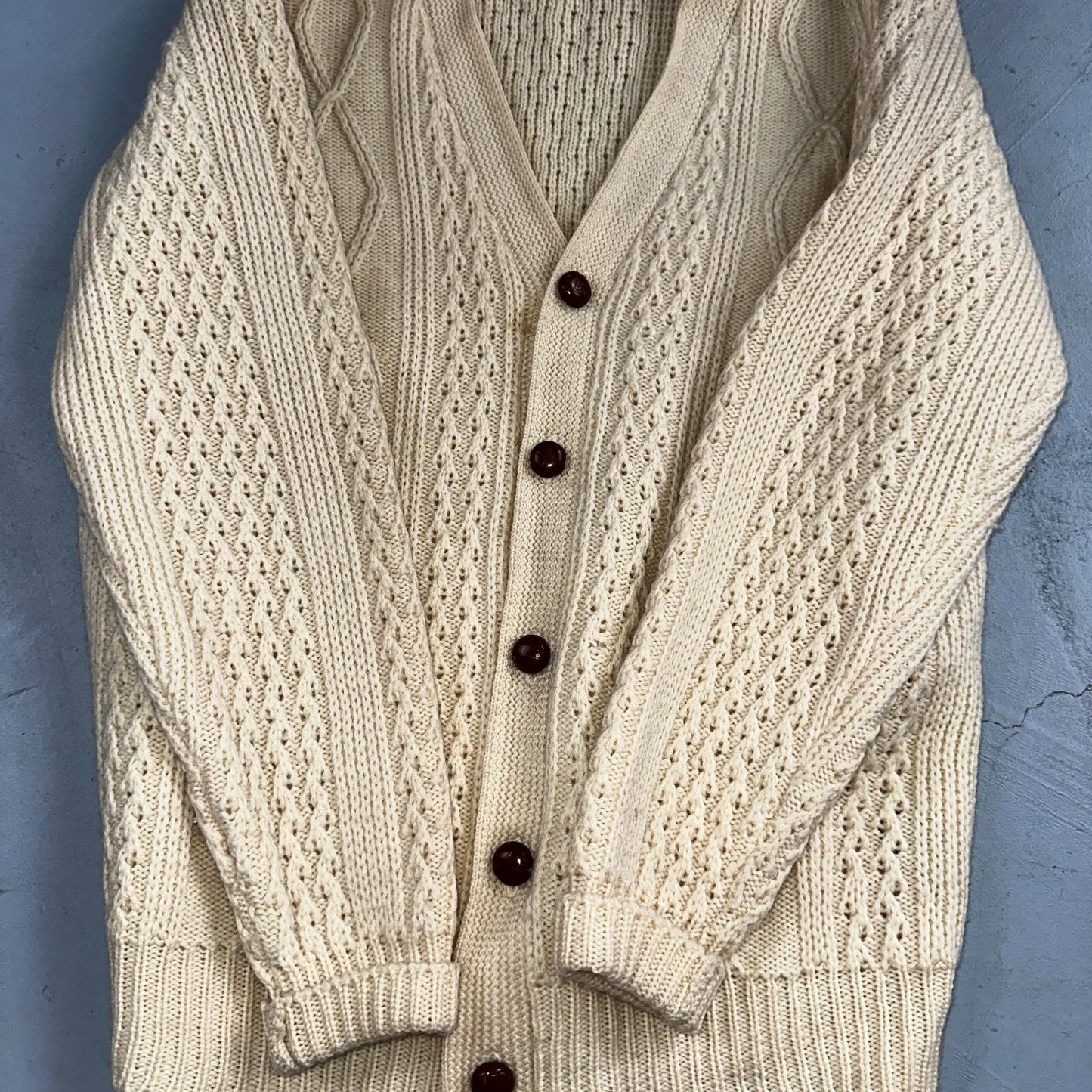 Vintage 100% Wool Fisherman Knit Men’s M Cardigan Nordstrom 1970s 70s Ivory