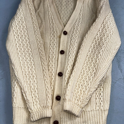 Vintage 100% Wool Fisherman Knit Men’s M Cardigan Nordstrom 1970s 70s Ivory