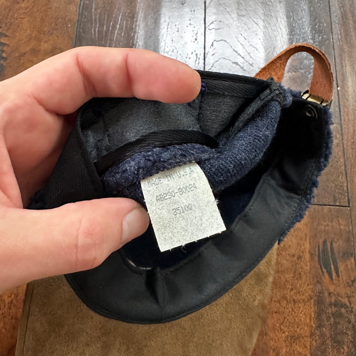 Pendleton Sport Hat Fleece Suede Flap Camp Navy USA Made Vtg 90s