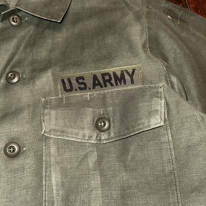 Vintage US Military Shirt OG-107 Vietnam 1970s DSA 1975 Post WWII Camo Green