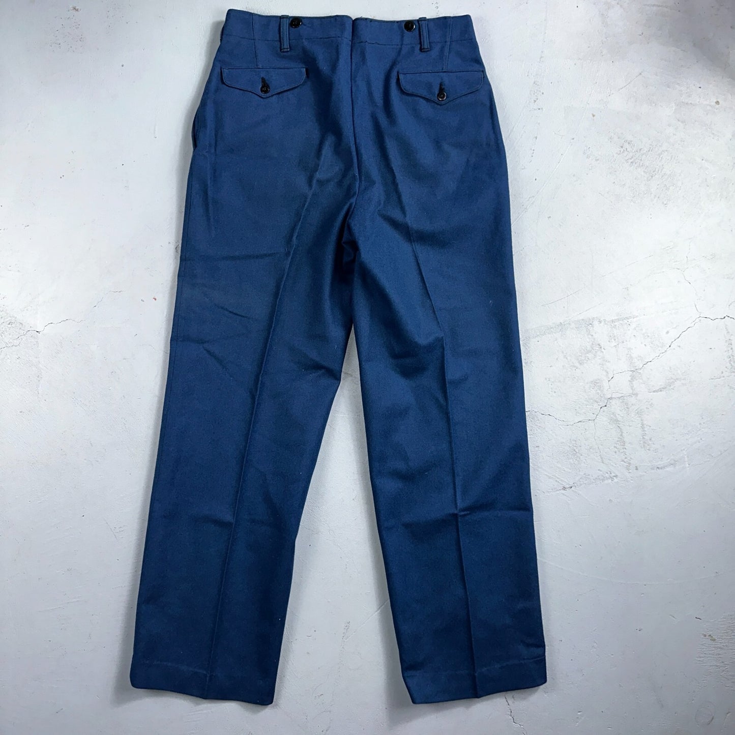 VTG Wool Trousers Pants Sz 31x31 1940s WWII Button Fly Wide Leg Dress Suit Blue