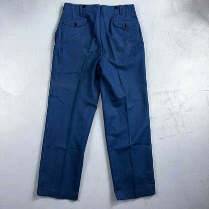 VTG Wool Trousers Pants Sz 31x31 1940s WWII Button Fly Wide Leg Dress Suit Blue