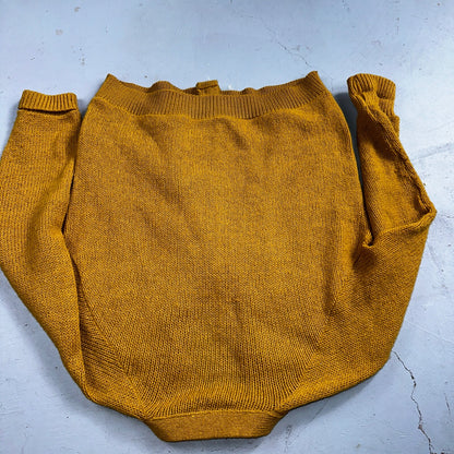 Vintage 60s Grant Crest Wool Cardigan Sweater M Yellow Mustard Suede Rockabilly