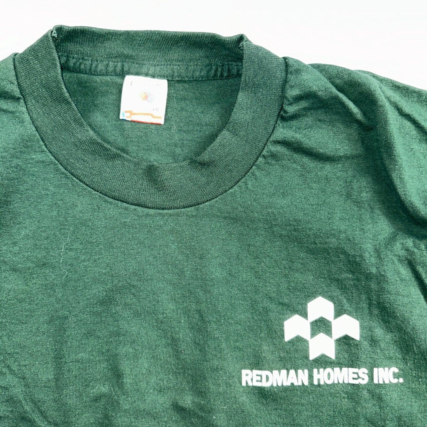 Fruit of the Loom USA Flag VTG T Shirt Redman Home Construction Large Green