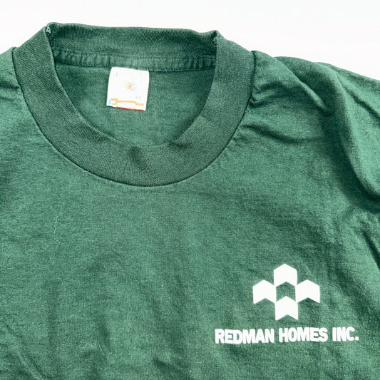 Fruit of the Loom USA Flag VTG T Shirt Redman Home Construction Large Green