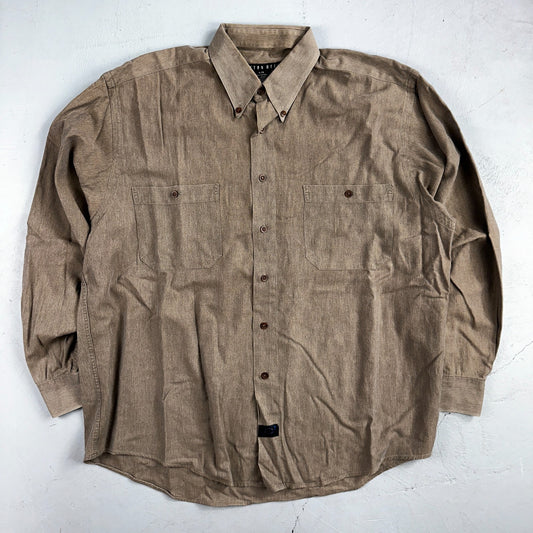 Cotton Reel Men's Long Sleeve Button Down Shirt Size L Brown Gray VTG 90s Canada