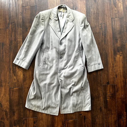 VTG 30s 40s Cravenette Gray Wool Long Trench Coat Sz 40 Long Pennys WWII era USE