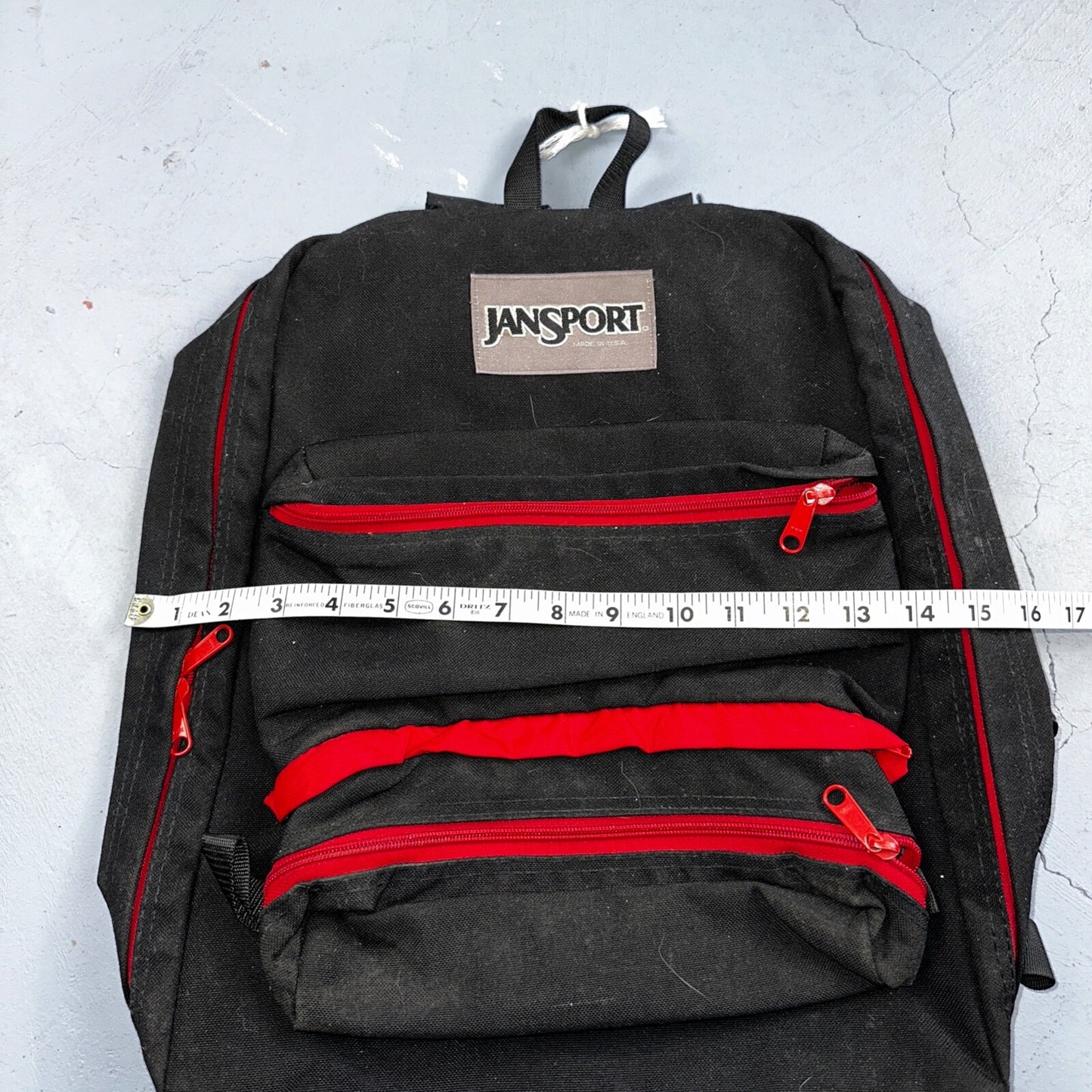 Jansport VTG Made in USA Black Red Backpack 90s 1990s Basic Full Zip Around