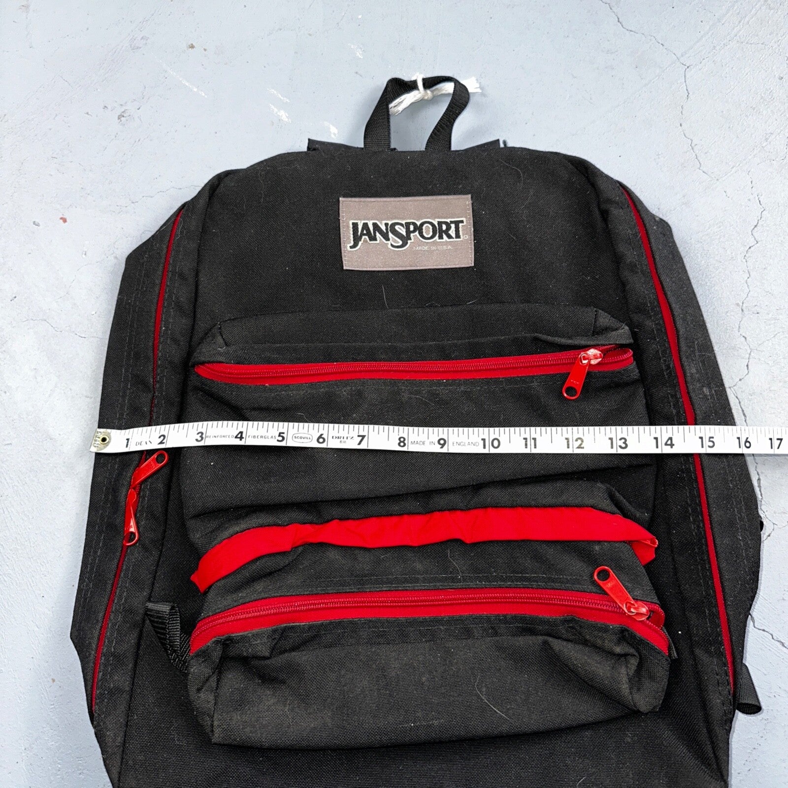 Jansport VTG Made in USA Black Red Backpack 90s 1990s Basic Full Zip Around