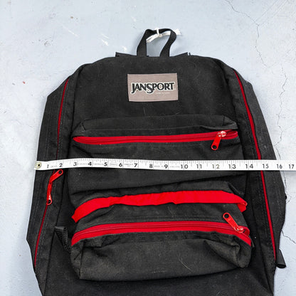 Jansport VTG Made in USA Black Red Backpack 90s 1990s Basic Full Zip Around
