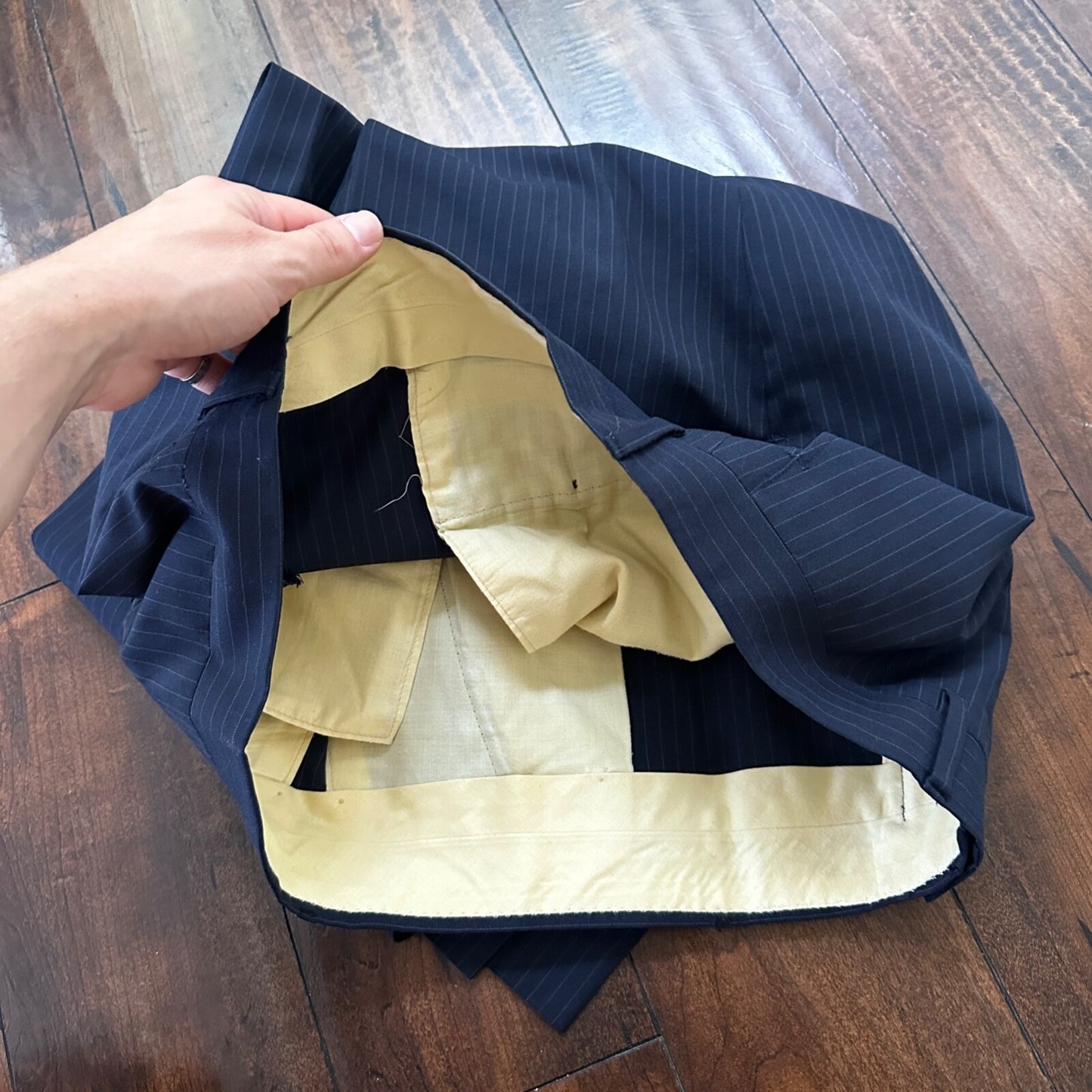 1960s Navy Blue Sport Jacket VTG Mens Suit 44 38x28 Rockabilly Pinstripe Pants