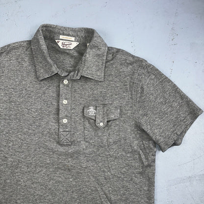 Penguin Polo Shirt Mens M Gray Short Sleeve Classic Fit Button Pocket