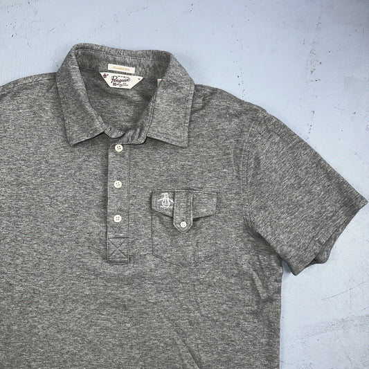 Penguin Polo Shirt Mens M Gray Short Sleeve Classic Fit Button Pocket