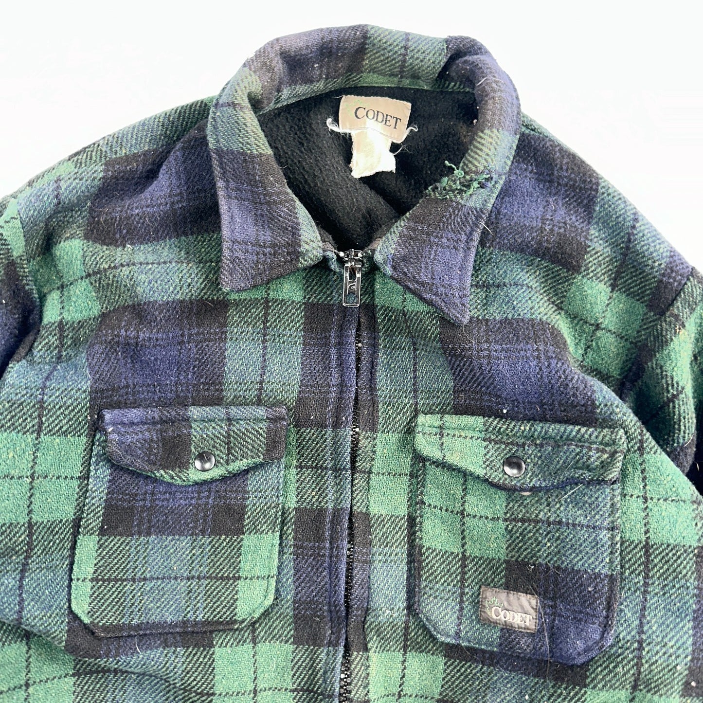 Vintage Codet Mens Shirt Jacket Plaid Blue Green Mackinaw Wool Shacket Size L