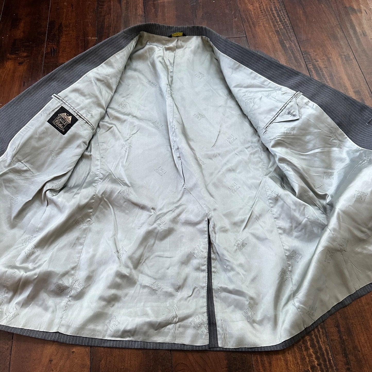 Vtg USA Eagles Pinstripe Mens Gray Wool 3 Pc Suit 42 Vest 33x30 1980s Vest