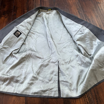 Vtg USA Eagles Pinstripe Mens Gray Wool 3 Pc Suit 42 Vest 33x30 1980s Vest