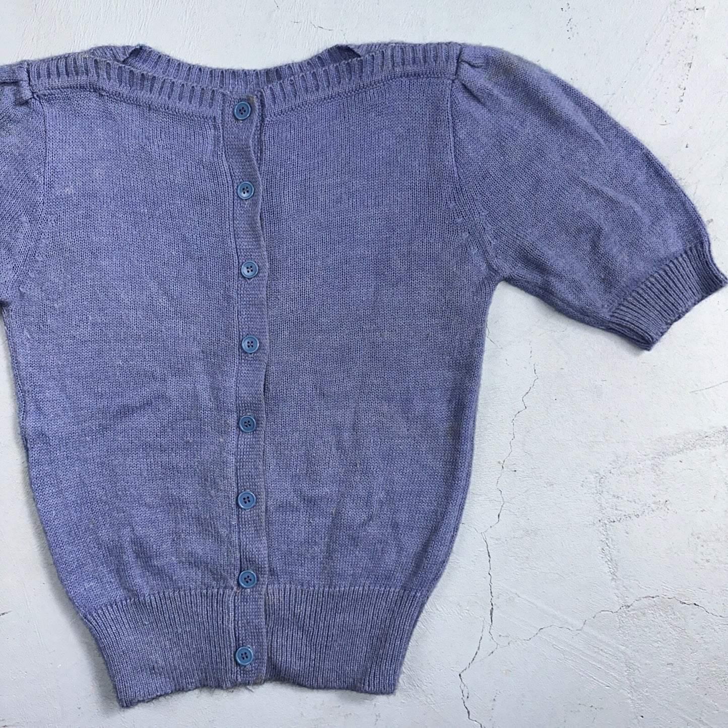 Vintage Sweater Womens Purple Open Knit Short Sleeve 80s Round Neck Top 1980s