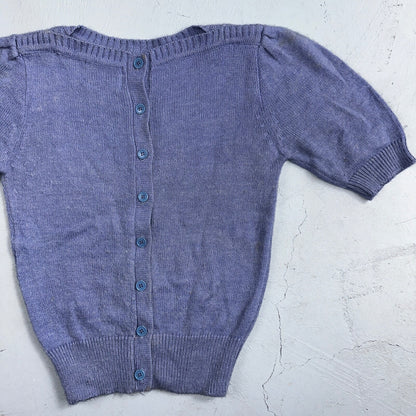 Vintage Sweater Womens Purple Open Knit Short Sleeve 80s Round Neck Top 1980s