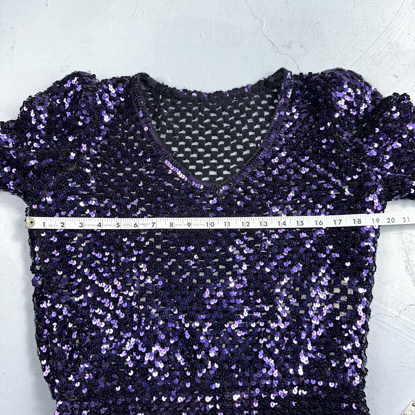 Partique Purple Sequin Disco Glam Party Studio 54 Long Sleeve Shirt Top 6 Dance