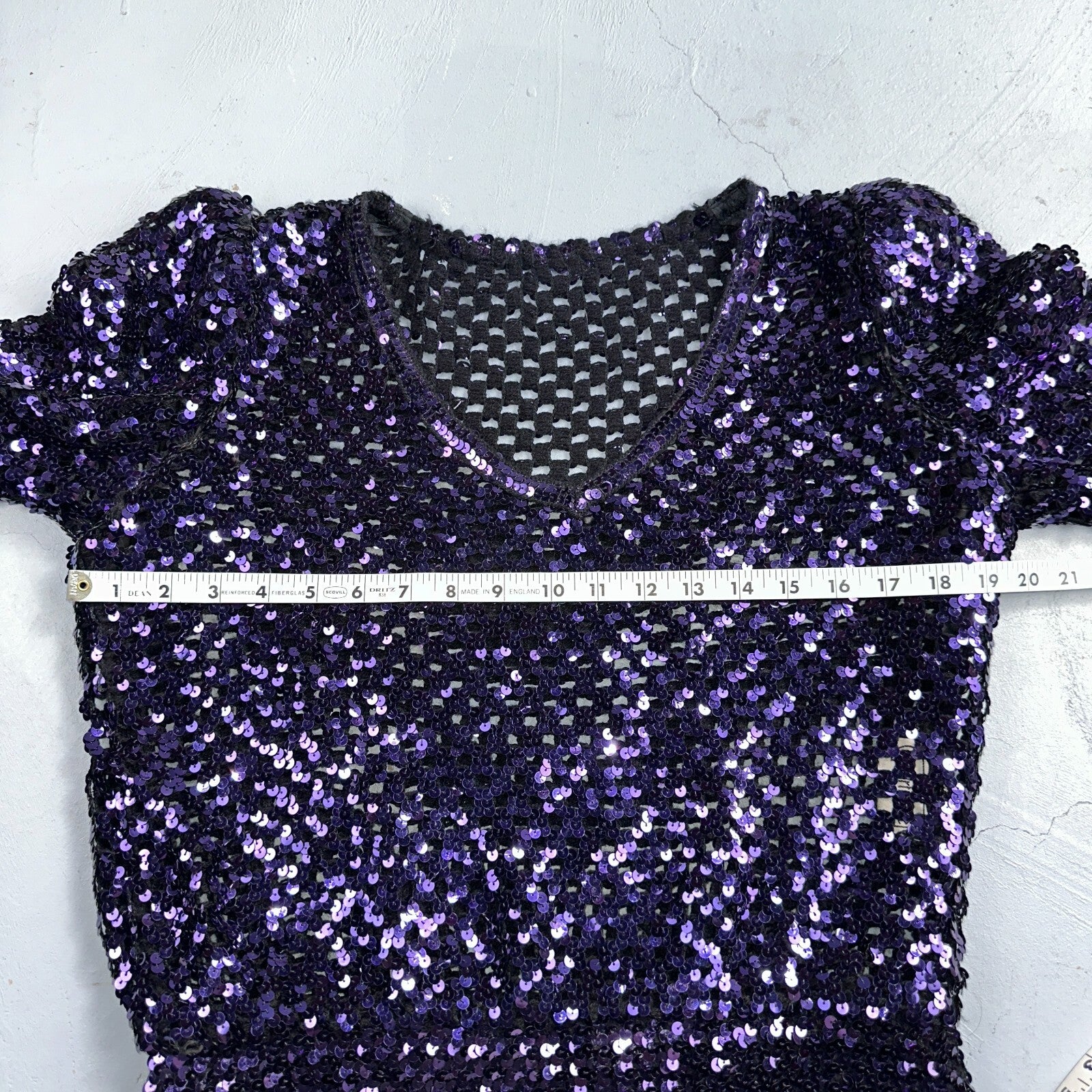 Partique Purple Sequin Disco Glam Party Studio 54 Long Sleeve Shirt Top 6 Dance