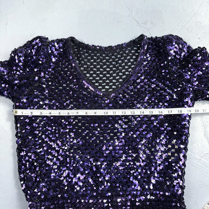 Partique Purple Sequin Disco Glam Party Studio 54 Long Sleeve Shirt Top 6 Dance