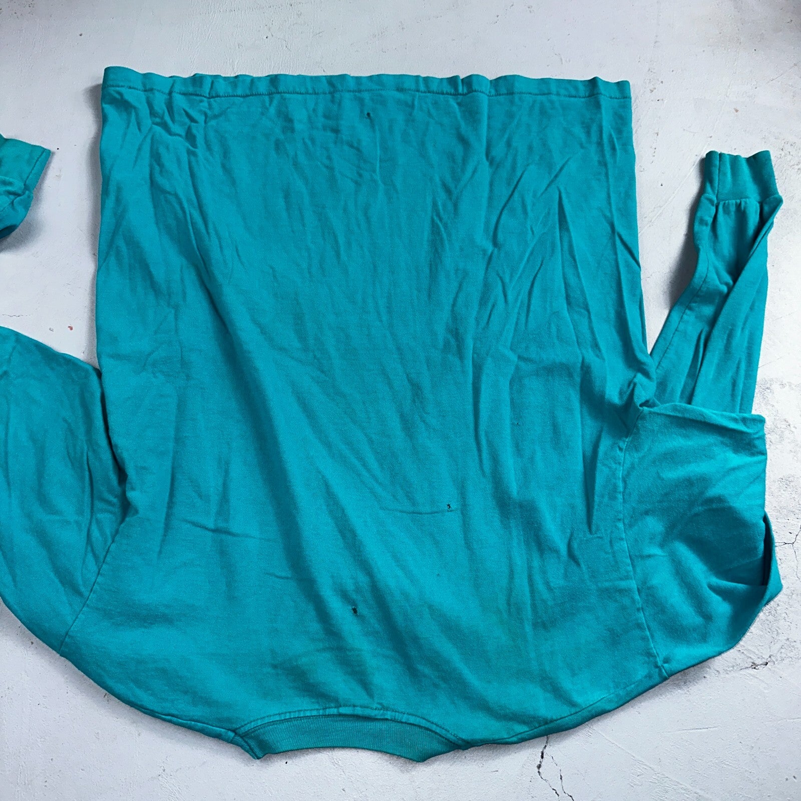 Fruit Of The Loom 90s USA XL VTG T Shirt Teal Blue Long Sleeve Blank Thrashed