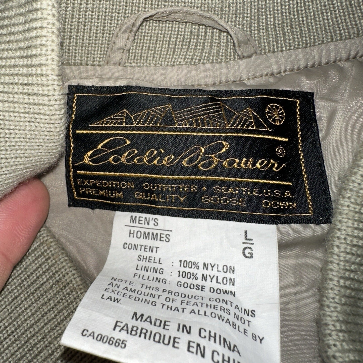 Eddie Bauer VTG 90s Goose Down Puffer Vest Jacket Size Large Beige Winter Style