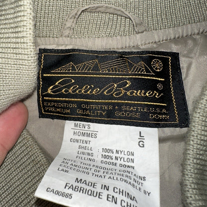 Eddie Bauer VTG 90s Goose Down Puffer Vest Jacket Size Large Beige Winter Style