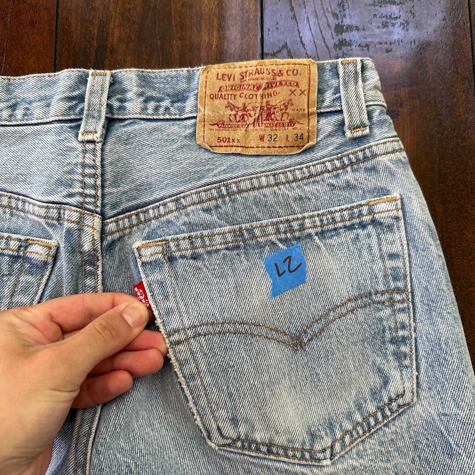 VTG 90s Levis 501 Button Fly 32x34 USA Tag Jeans Straight Wash Blue XX Act 29x29